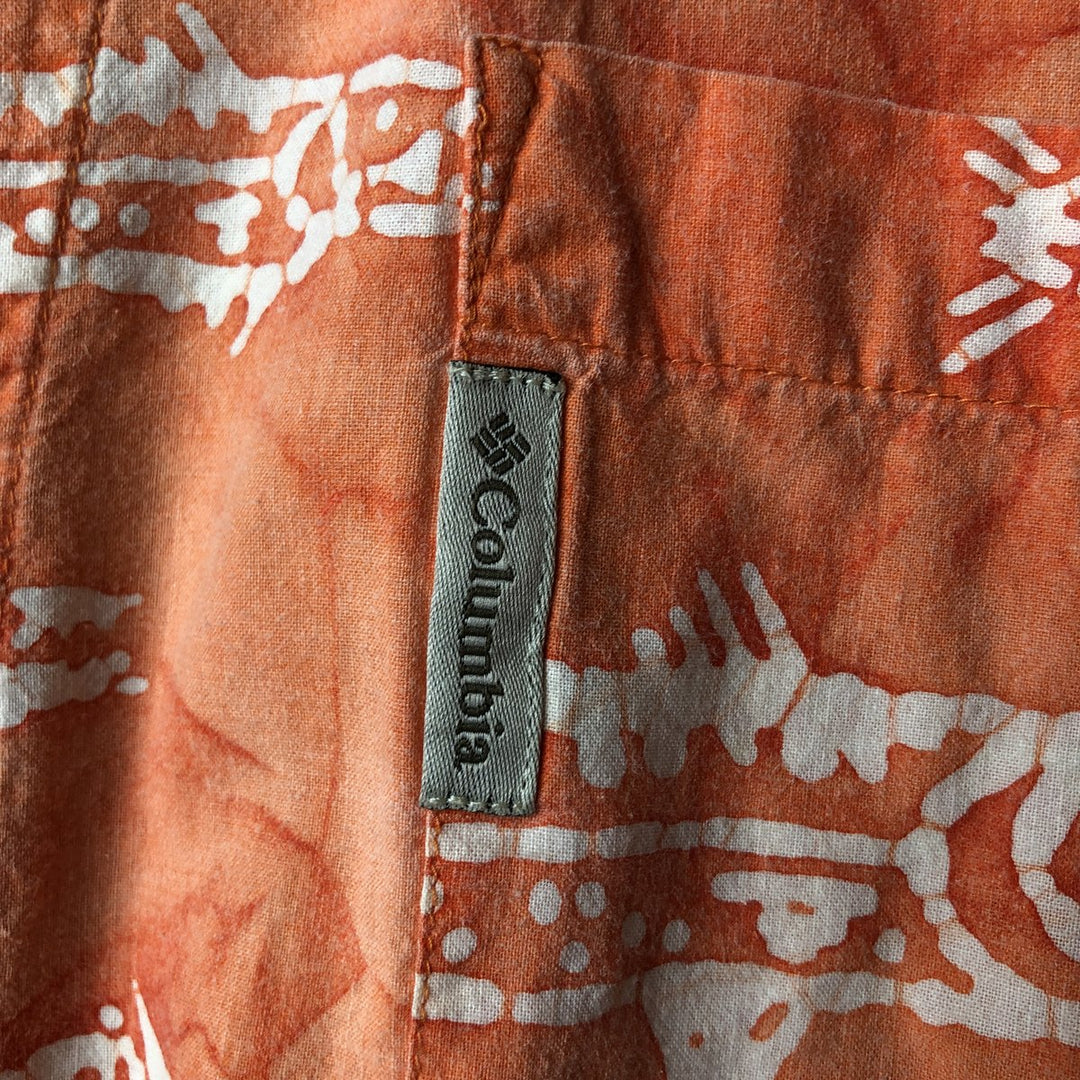 90s~00'S Columbia Fish Pattern Short Sleeve Open Collar Cotton Shirt Men's L Size Box Shirt Vintage cotton orange type Vintage Second Hand
