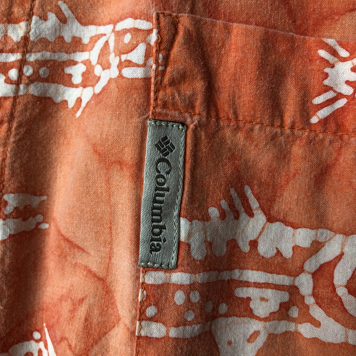 90s~00'S Columbia Fish Pattern Short Sleeve Open Collar Cotton Shirt Men's L Size Box Shirt Vintage cotton orange type Vintage Second Hand