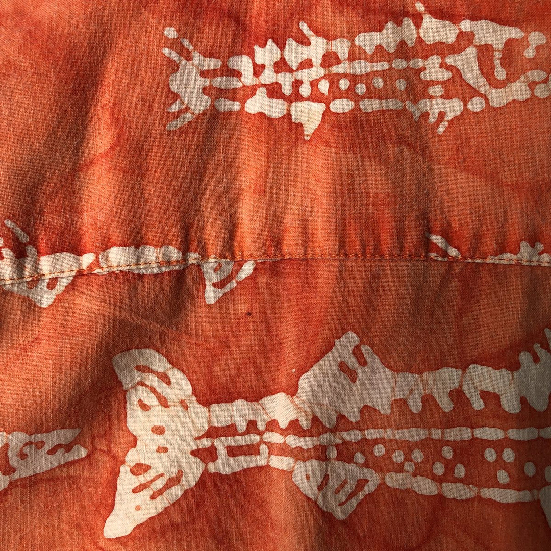 90s~00'S Columbia Fish Pattern Short Sleeve Open Collar Cotton Shirt Men's L Size Box Shirt Vintage cotton orange type Vintage Second Hand