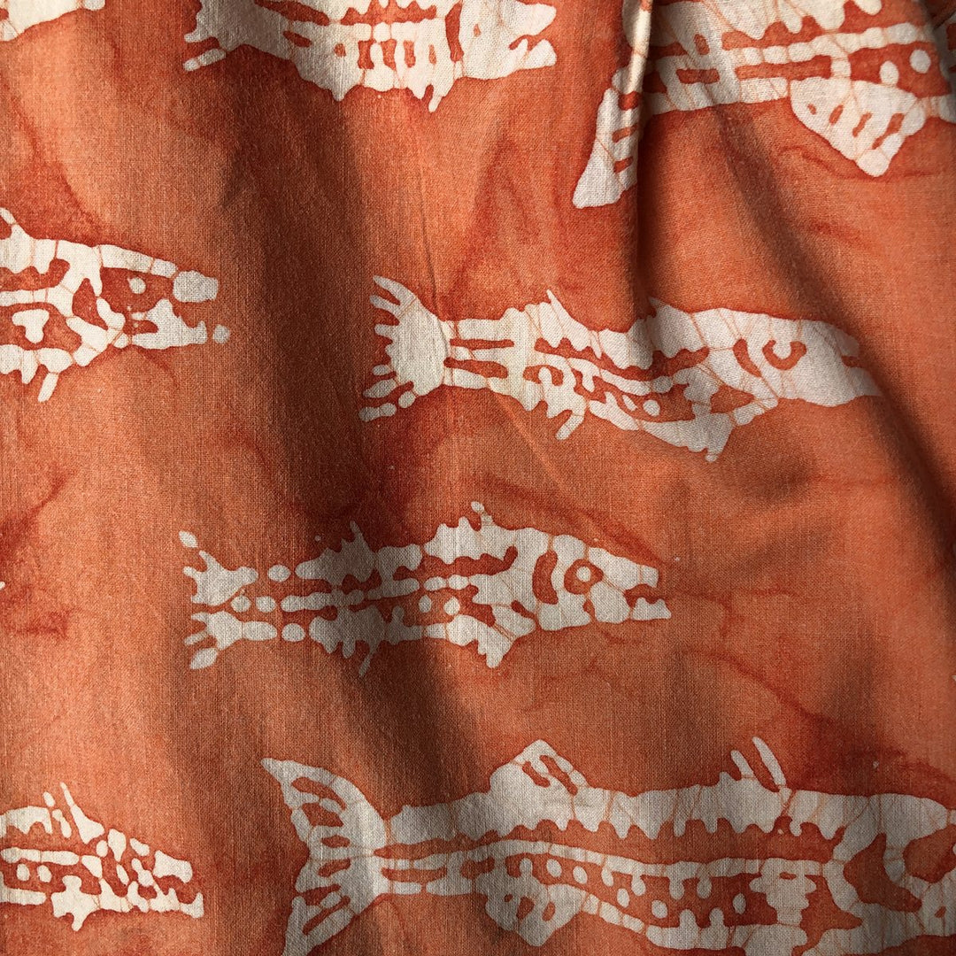 90s~00'S Columbia Fish Pattern Short Sleeve Open Collar Cotton Shirt Men's L Size Box Shirt Vintage cotton orange type Vintage Second Hand