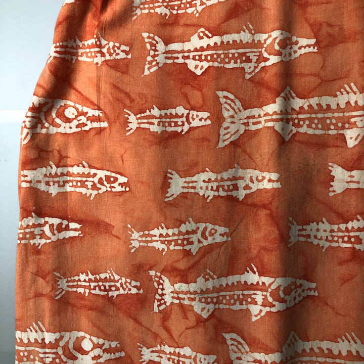 90s~00'S Columbia Fish Pattern Short Sleeve Open Collar Cotton Shirt Men's L Size Box Shirt Vintage cotton orange type Vintage Second Hand