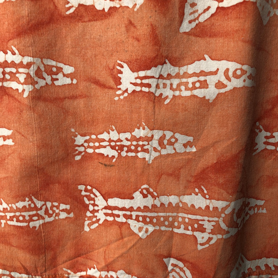 90s~00'S Columbia Fish Pattern Short Sleeve Open Collar Cotton Shirt Men's L Size Box Shirt Vintage cotton orange type Vintage Second Hand