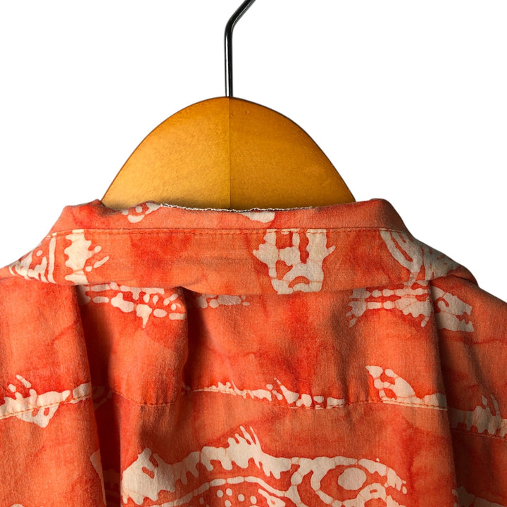 90s~00'S Columbia Fish Pattern Short Sleeve Open Collar Cotton Shirt Men's L Size Box Shirt Vintage cotton orange type Vintage Second Hand