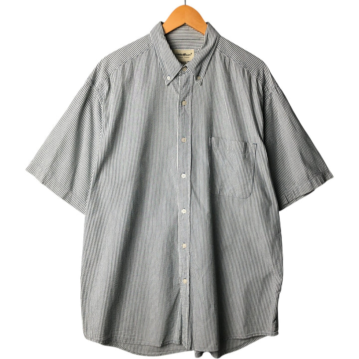 Eddie Bauer Seersucker Short Sleeve Cotton Striped Shirt, Men's Size L cotton Green type dark green Vintage Second Hand