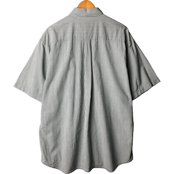 Eddie Bauer Seersucker Short Sleeve Cotton Striped Shirt, Men's Size L cotton Green type dark green Vintage Second Hand