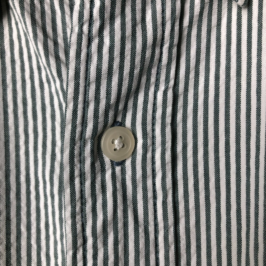 Eddie Bauer Seersucker Short Sleeve Cotton Striped Shirt, Men's Size L cotton Green type dark green Vintage Second Hand