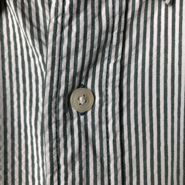 Eddie Bauer Seersucker Short Sleeve Cotton Striped Shirt, Men's Size L cotton Green type dark green Vintage Second Hand
