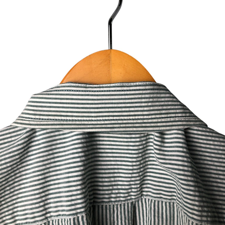 Eddie Bauer Seersucker Short Sleeve Cotton Striped Shirt, Men's Size L cotton Green type dark green Vintage Second Hand