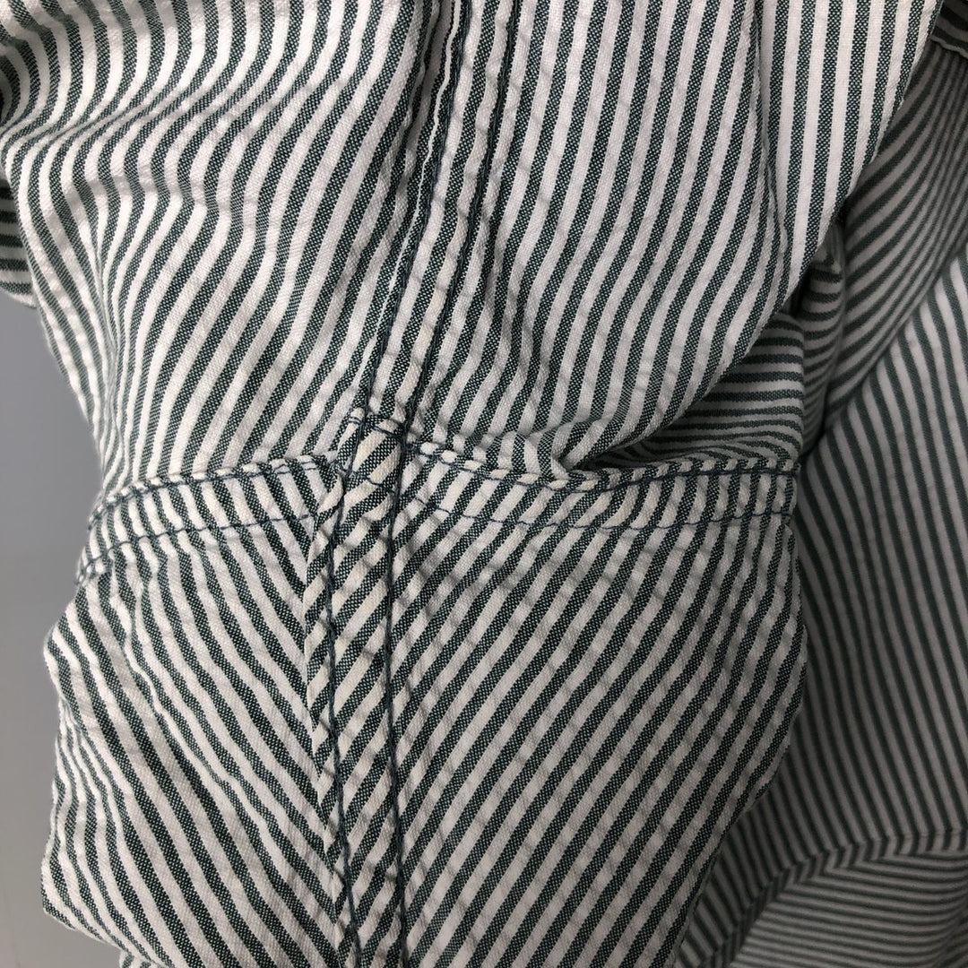 Eddie Bauer Seersucker Short Sleeve Cotton Striped Shirt, Men's Size L cotton Green type dark green Vintage Second Hand