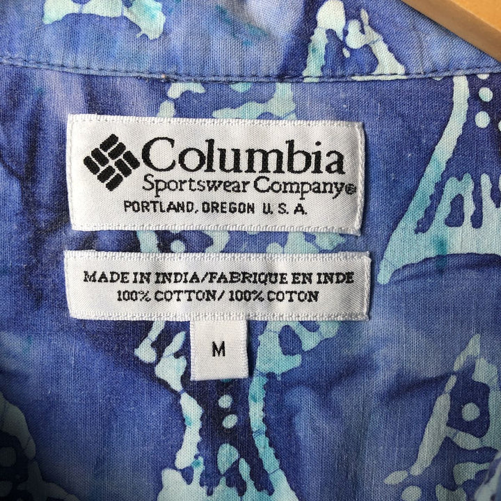 90s~00'S Columbia Fish Pattern Short Sleeve Open Collar Cotton Shirt Men's Medium Box Shirt Vintage cotton Blue type light blue Vintage Second Hand