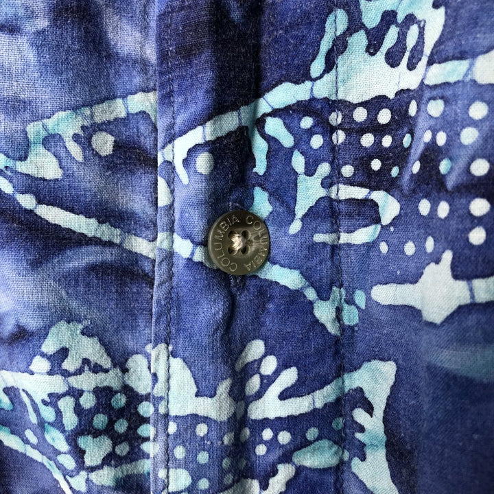 90s~00'S Columbia Fish Pattern Short Sleeve Open Collar Cotton Shirt Men's Medium Box Shirt Vintage cotton Blue type light blue Vintage Second Hand