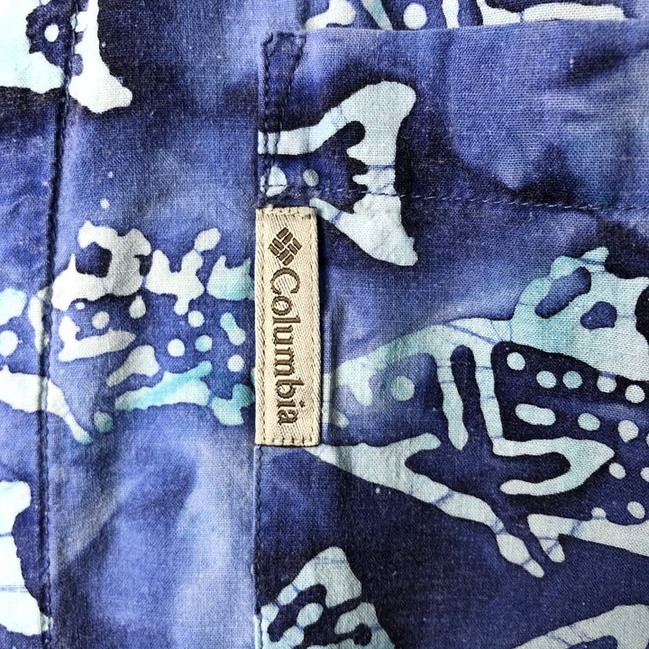 90s~00'S Columbia Fish Pattern Short Sleeve Open Collar Cotton Shirt Men's Medium Box Shirt Vintage cotton Blue type light blue Vintage Second Hand