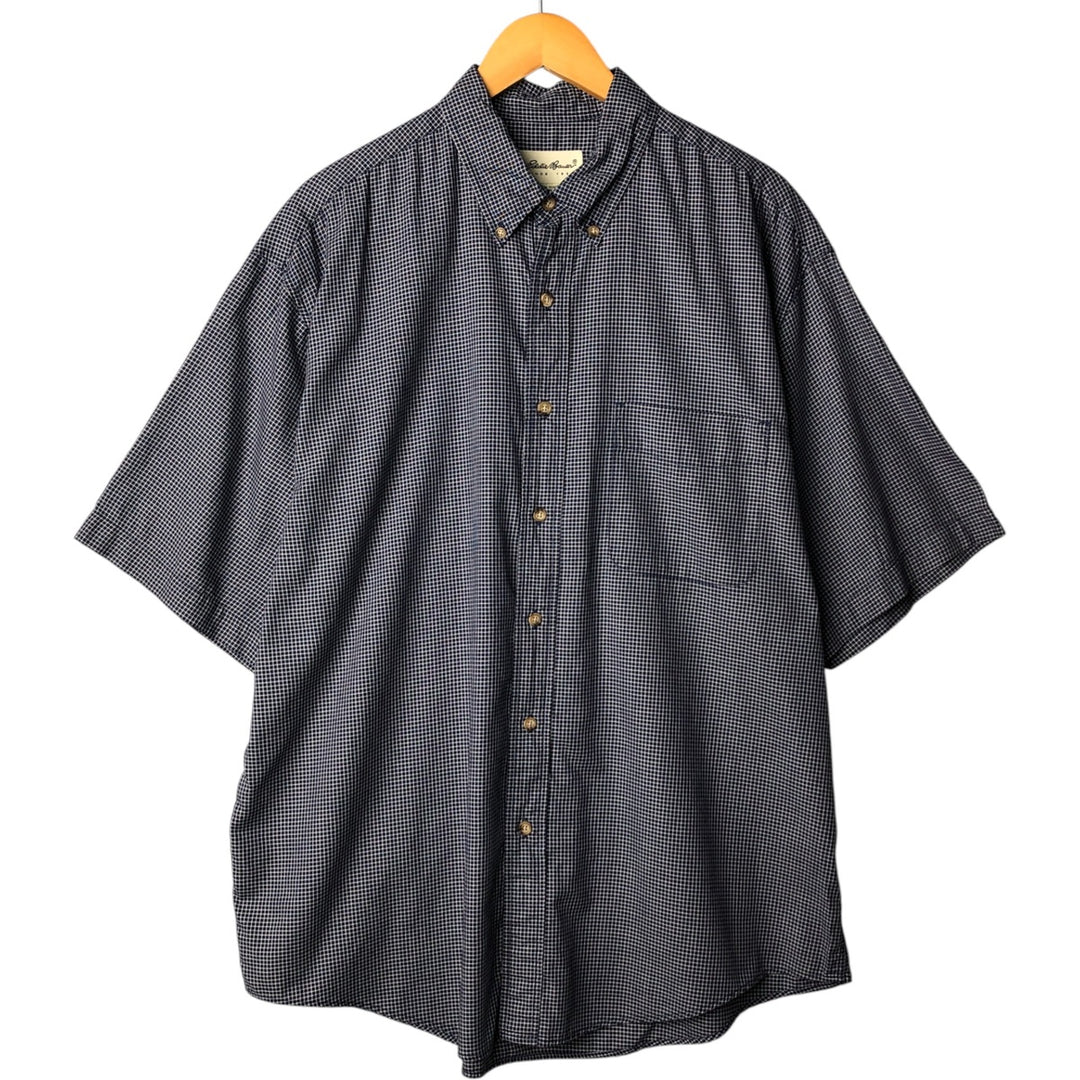 Eddie Bauer short-sleeved cotton check shirt, size L for men cotton navy blue type Vintage Second Hand