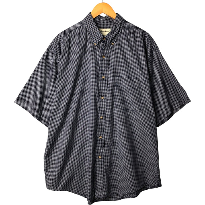 Eddie Bauer short-sleeved cotton check shirt, size L for men cotton navy blue type Vintage Second Hand