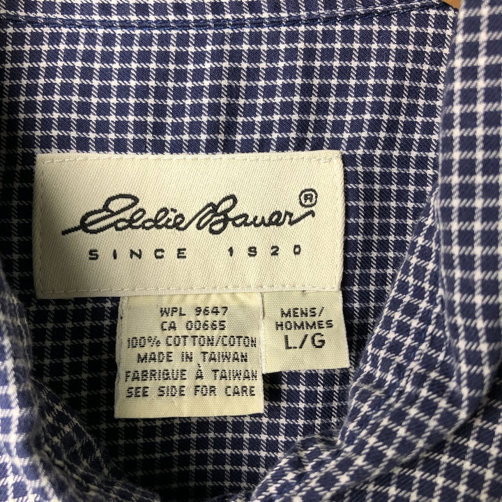 Eddie Bauer short-sleeved cotton check shirt, size L for men cotton navy blue type Vintage Second Hand
