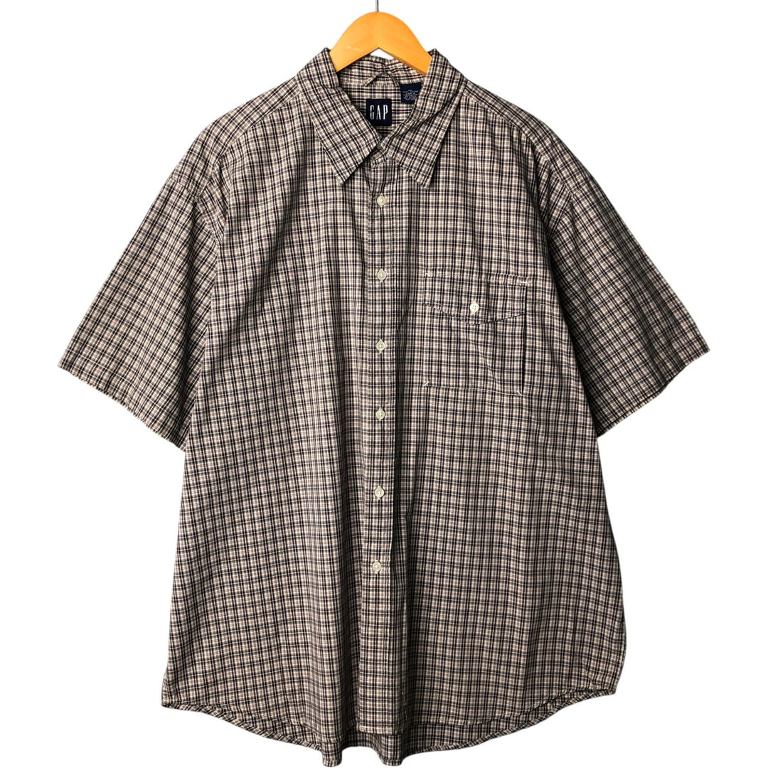 90'S GAP Old Gap Short Sleeve Cotton Check Shirt Men's XL Vintage cotton brown type Vintage Second Hand
