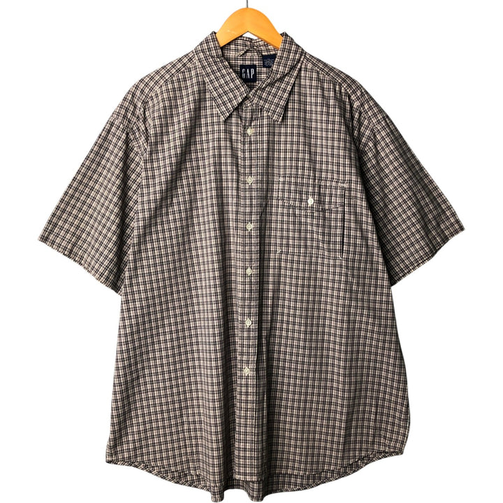 90'S GAP Old Gap Short Sleeve Cotton Check Shirt Men's XL Vintage cotton brown type Vintage Second Hand