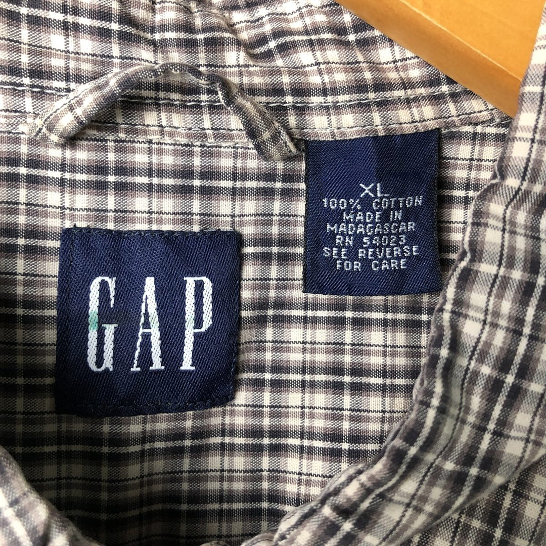 90'S GAP Old Gap Short Sleeve Cotton Check Shirt Men's XL Vintage cotton brown type Vintage Second Hand