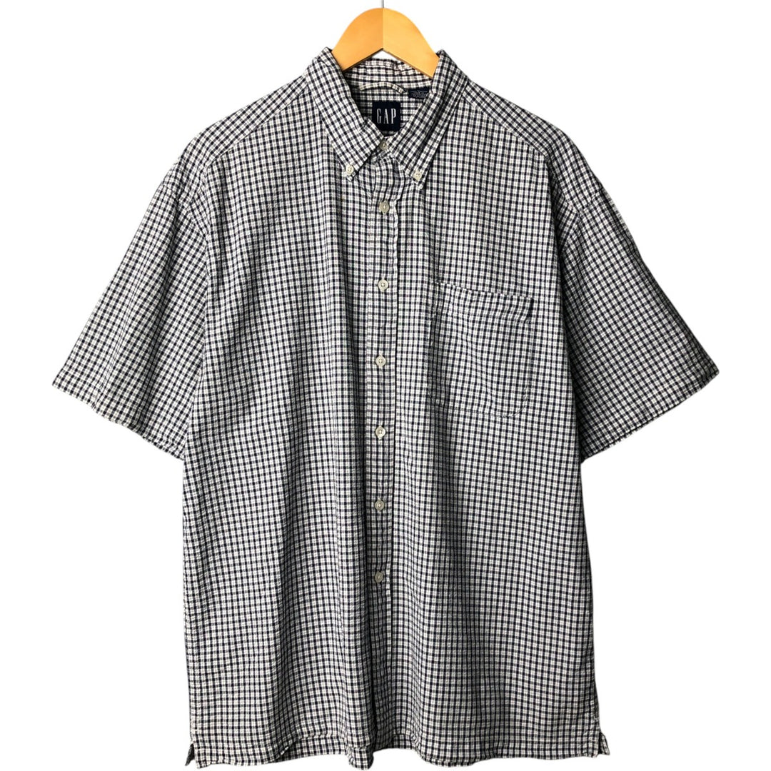 90'S GAP Old Gap Short Sleeve Cotton Check Shirt Box Shirt Men's L Size Vintage cotton white type Vintage Second Hand