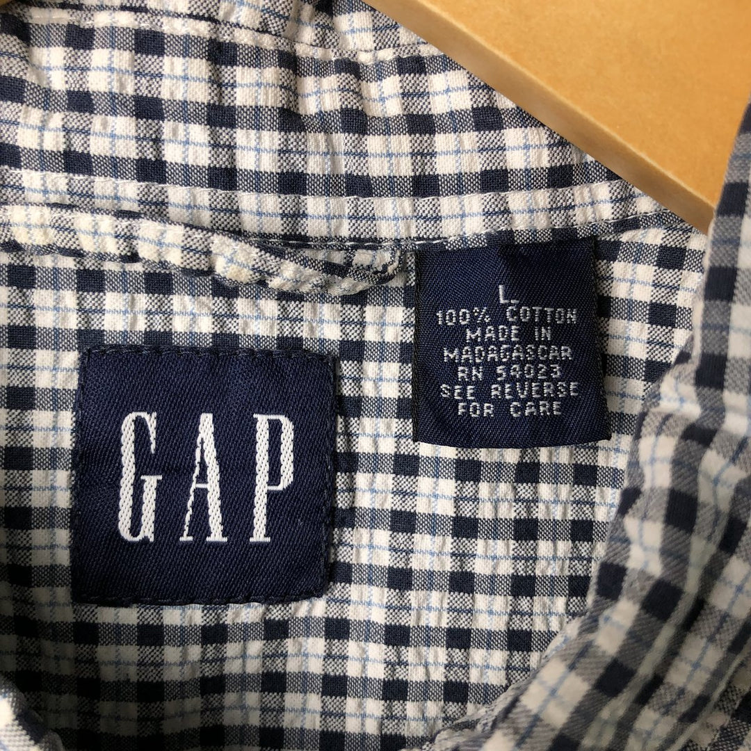 90'S GAP Old Gap Short Sleeve Cotton Check Shirt Box Shirt Men's L Size Vintage cotton white type Vintage Second Hand