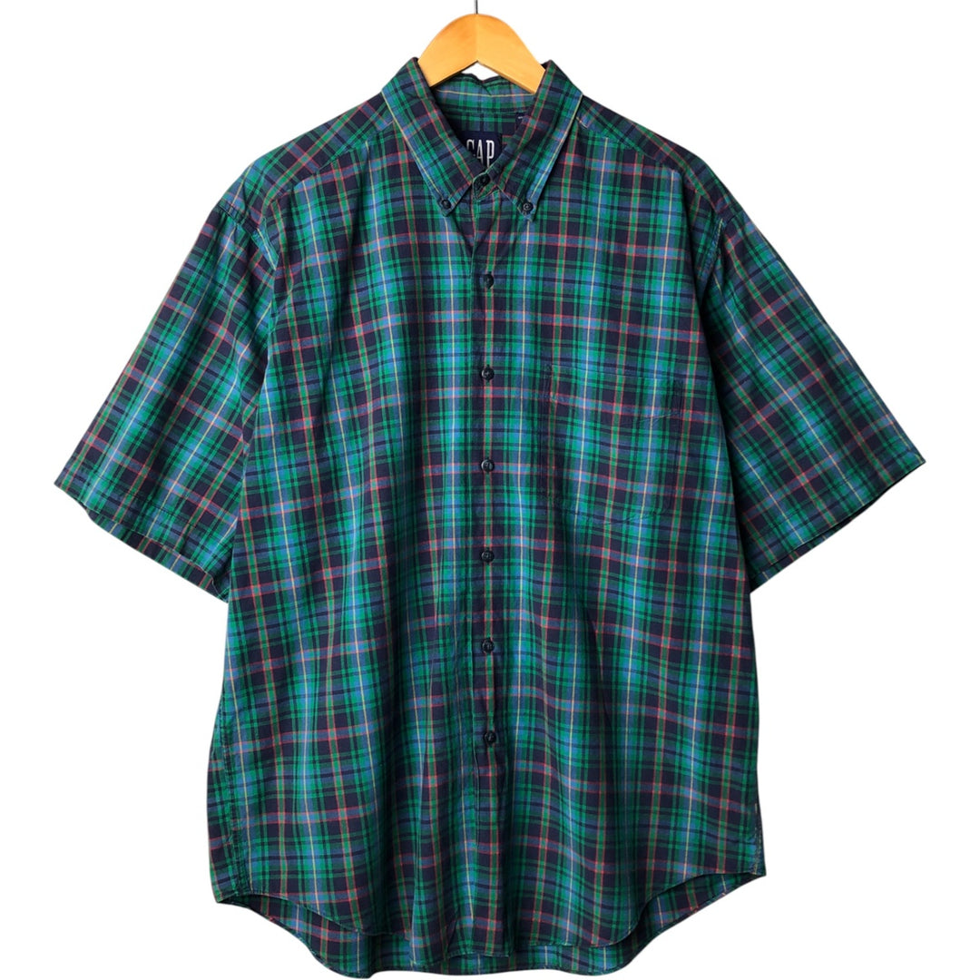 90'S GAP Old Gap Short Sleeve Cotton Check Shirt Men's L Size Vintage cotton green type Vintage Second Hand