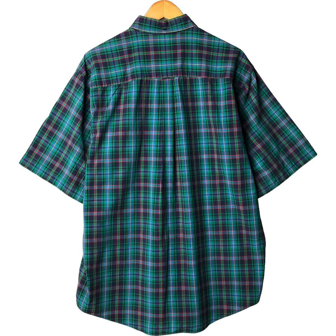 90'S GAP Old Gap Short Sleeve Cotton Check Shirt Men's L Size Vintage cotton green type Vintage Second Hand