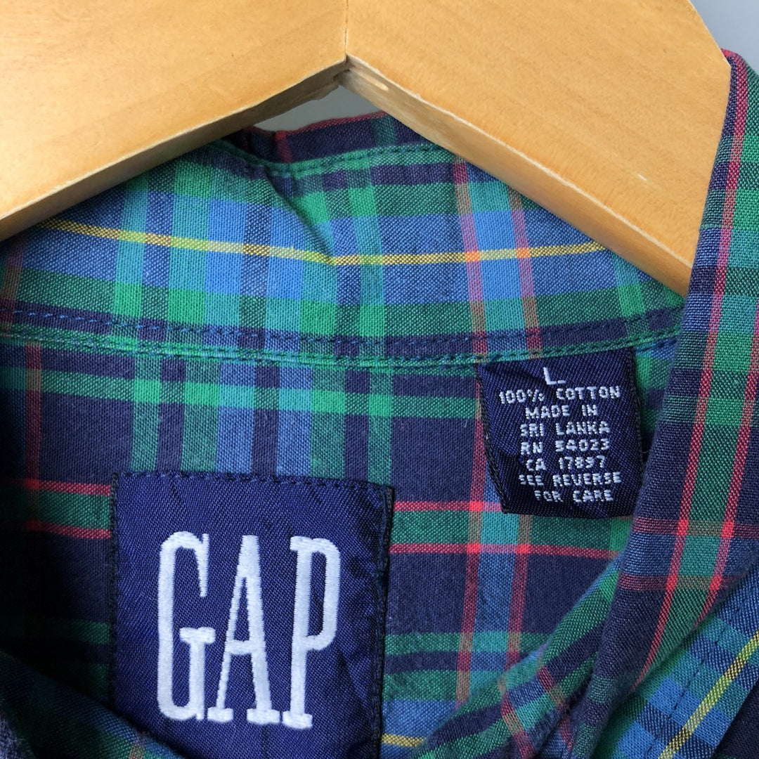 90'S GAP Old Gap Short Sleeve Cotton Check Shirt Men's L Size Vintage cotton green type Vintage Second Hand