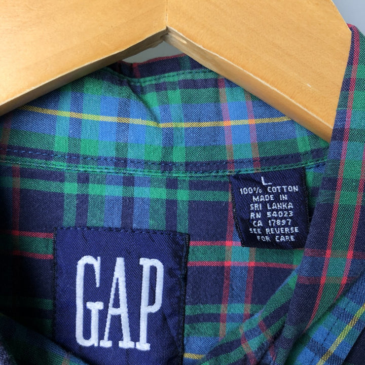 90'S GAP Old Gap Short Sleeve Cotton Check Shirt Men's L Size Vintage cotton green type Vintage Second Hand