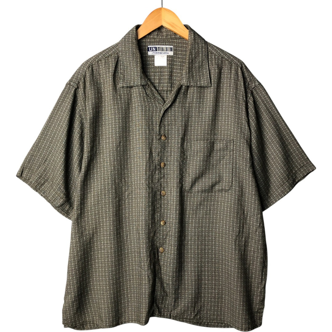 UNTIED Check Pattern Short Sleeve Rayon Shirt Men's XL Box Shirt Viscose rayon Khaki type Vintage Second Hand