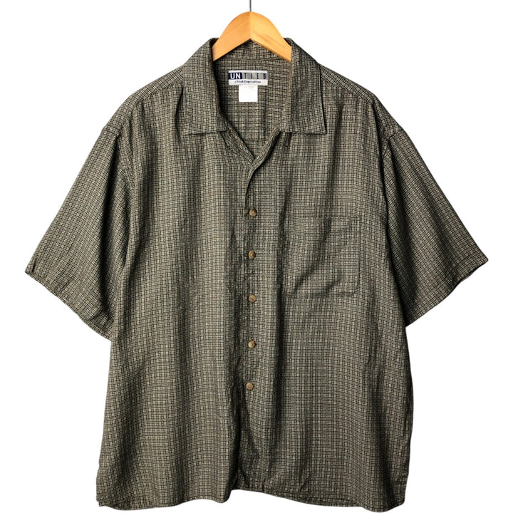 UNTIED Check Pattern Short Sleeve Rayon Shirt Men's XL Box Shirt Viscose rayon Khaki type Vintage Second Hand