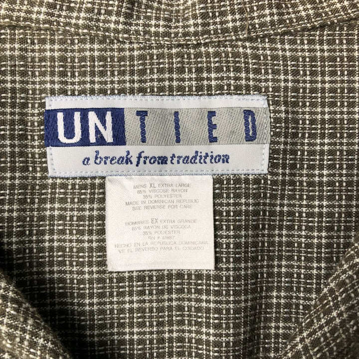 UNTIED Check Pattern Short Sleeve Rayon Shirt Men's XL Box Shirt Viscose rayon Khaki type Vintage Second Hand