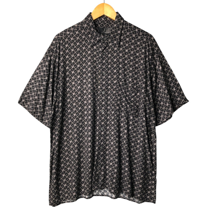 J FERRAR All-over Print Short Sleeve Rayon Shirt, Men's L Size, Box Shirt Viscose rayon black type Vintage Second Hand