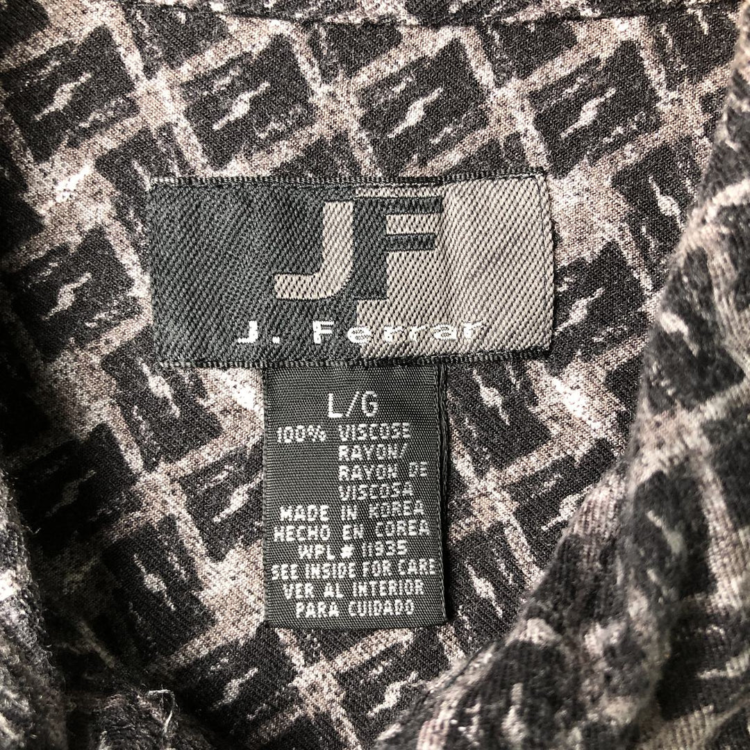 J FERRAR All-over Print Short Sleeve Rayon Shirt, Men's L Size, Box Shirt Viscose rayon black type Vintage Second Hand