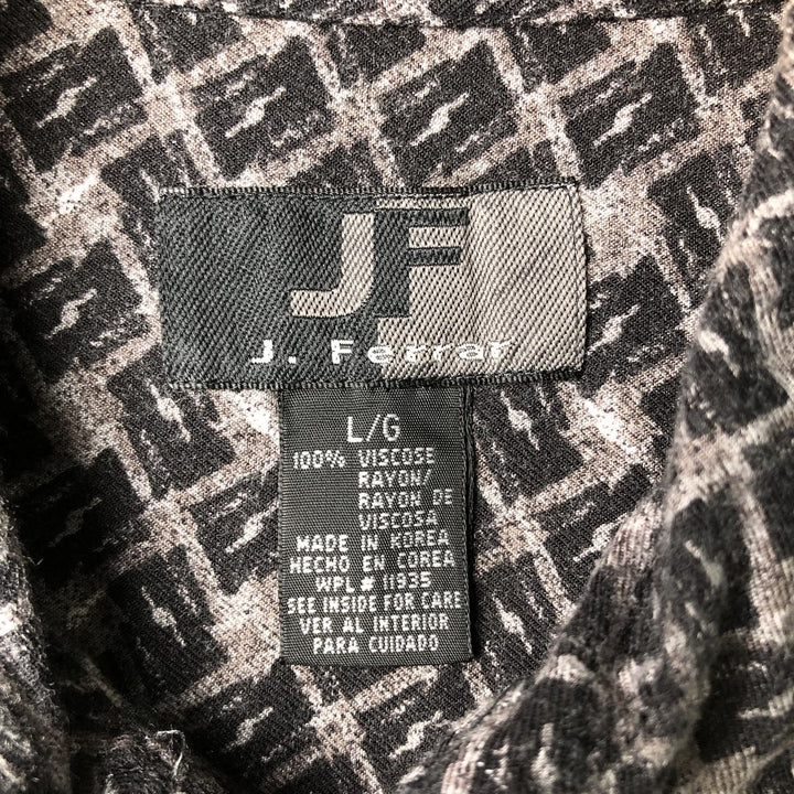 J FERRAR All-over Print Short Sleeve Rayon Shirt, Men's L Size, Box Shirt Viscose rayon black type Vintage Second Hand