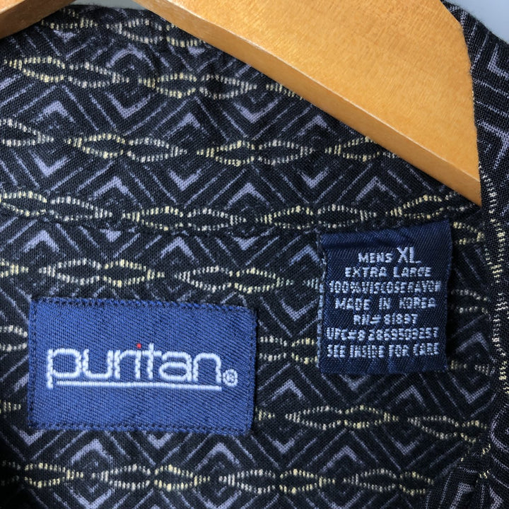 Puritan PURITAN All-over Pattern Short Sleeve Rayon Shirt Men's XL Size Box Shirt Viscose rayon black type Vintage Second Hand