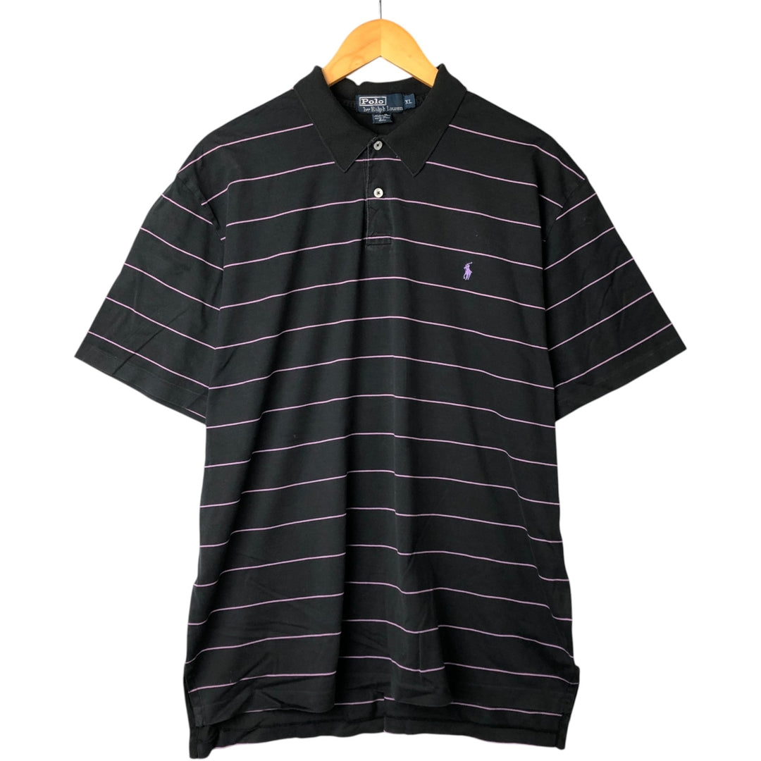 Ralph Lauren POLO by Ralph Lauren short sleeve striped polo shirt, men's XL size Pima Cotton black type Vintage Second Hand