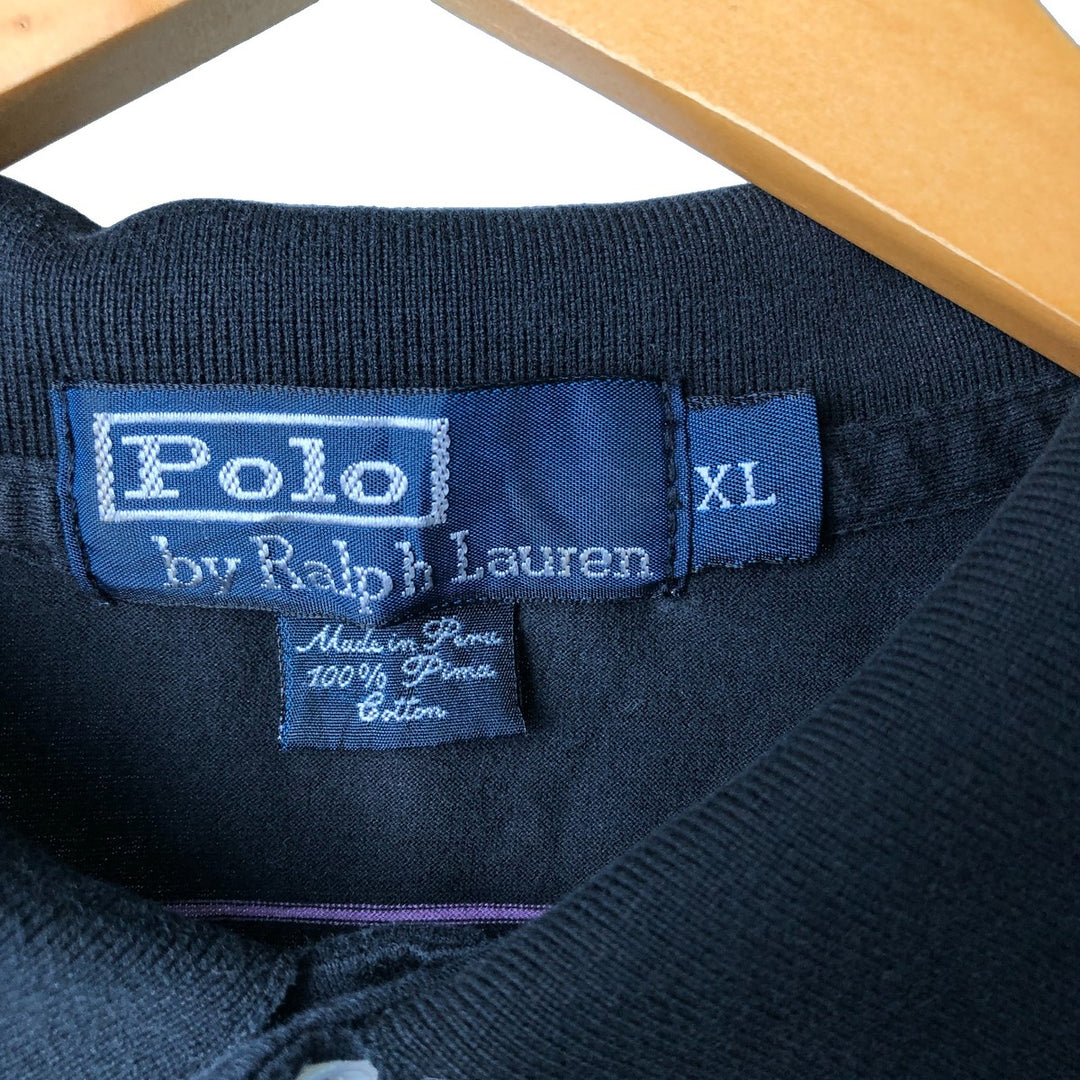 Ralph Lauren POLO by Ralph Lauren short sleeve striped polo shirt, men's XL size Pima Cotton black type Vintage Second Hand