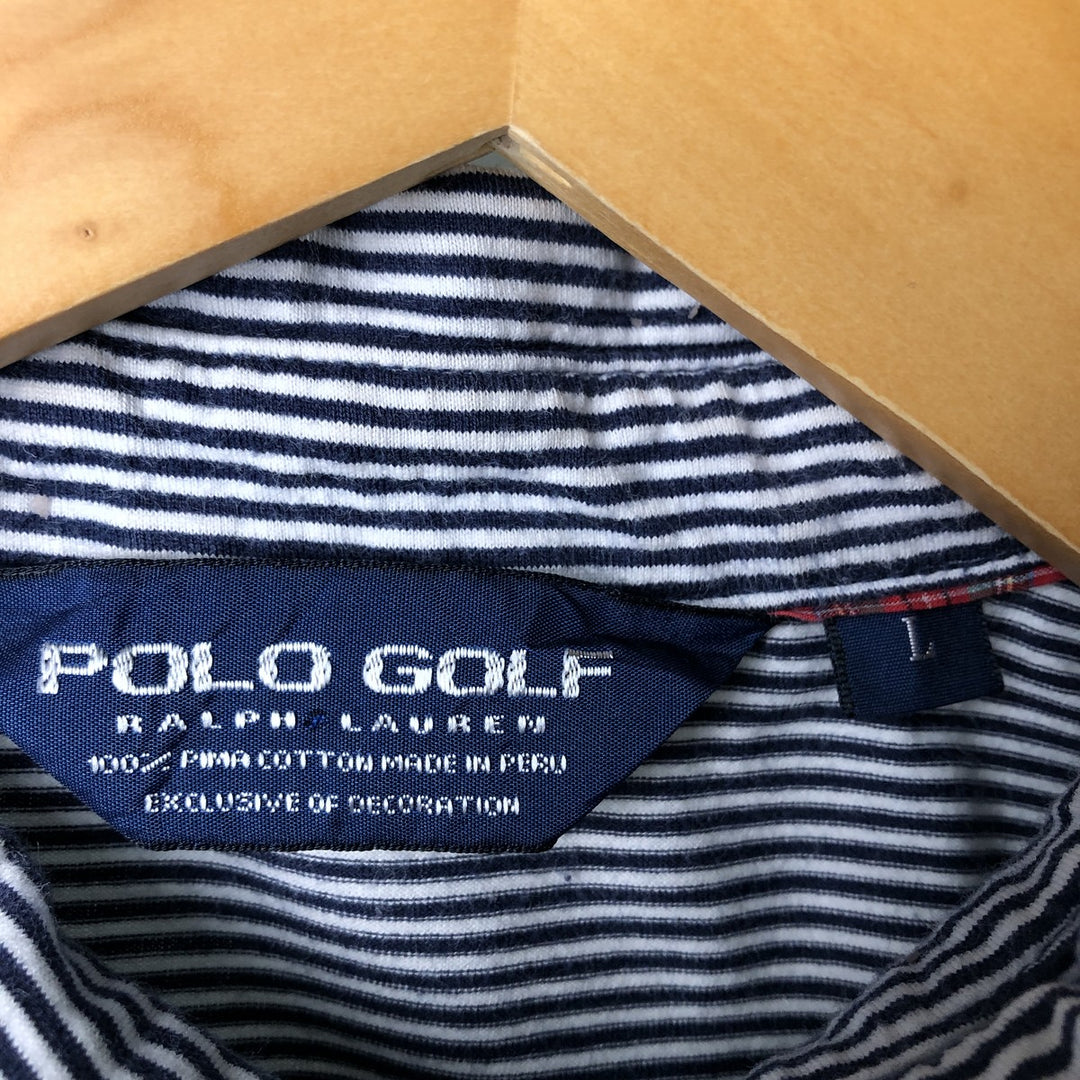 Ralph Lauren POLO GOLF Short Sleeve Striped Polo Shirt Men's Size L Pima Cotton navy blue type Vintage Second Hand