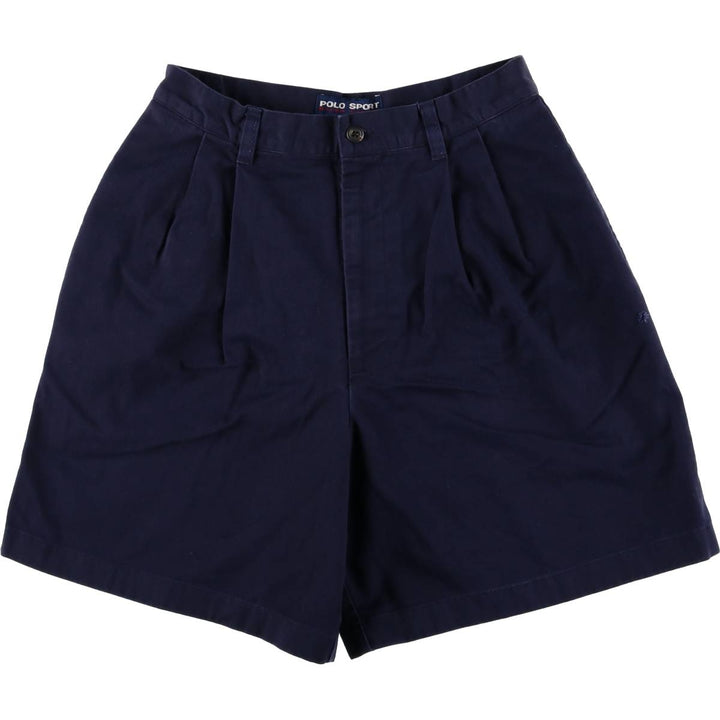 90'S Ralph Lauren Polo Sport Two-pleat Chino Shorts, Women's L (w27) Vintage cotton navy blue type Vintage Second Hand