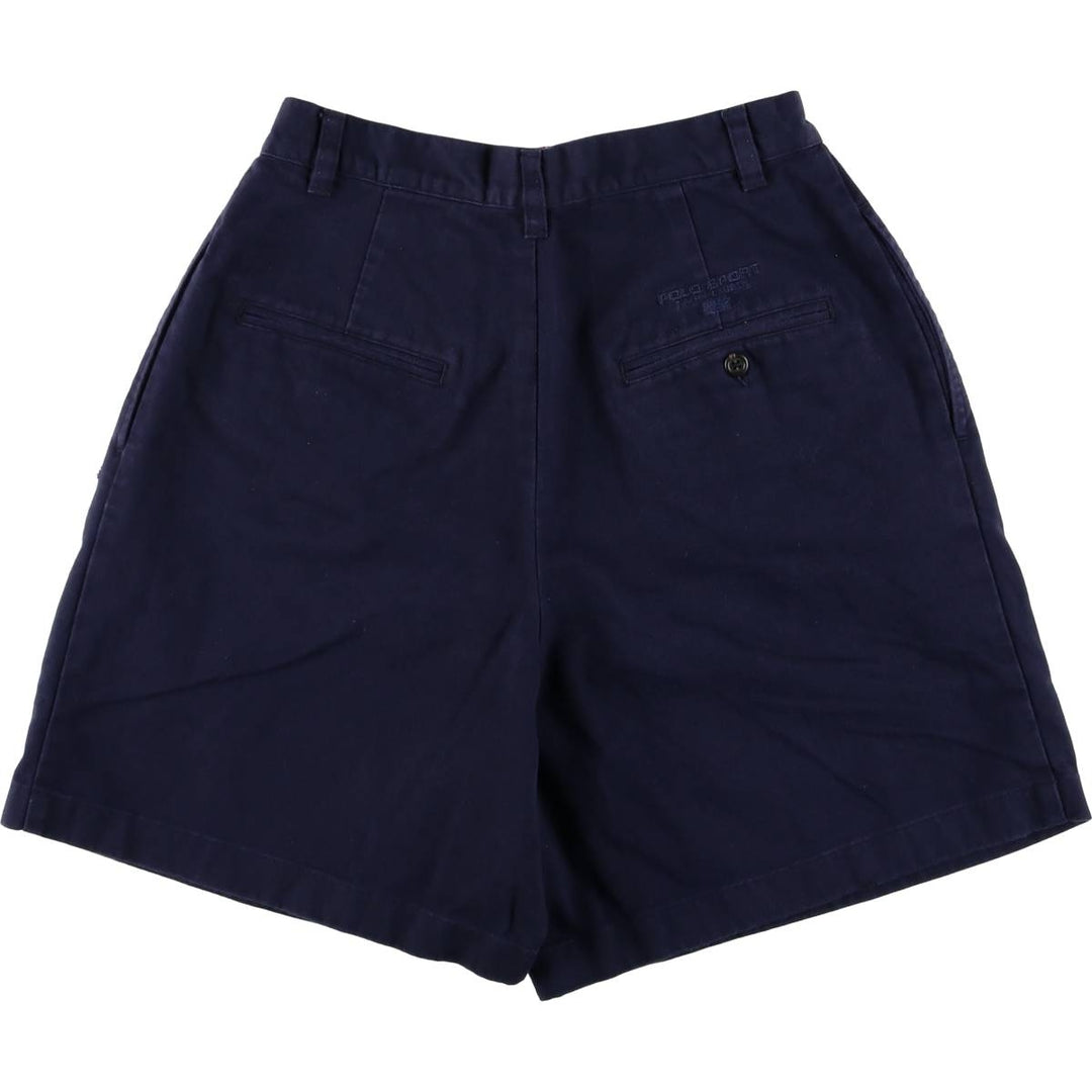 90'S Ralph Lauren Polo Sport Two-pleat Chino Shorts, Women's L (w27) Vintage cotton navy blue type Vintage Second Hand