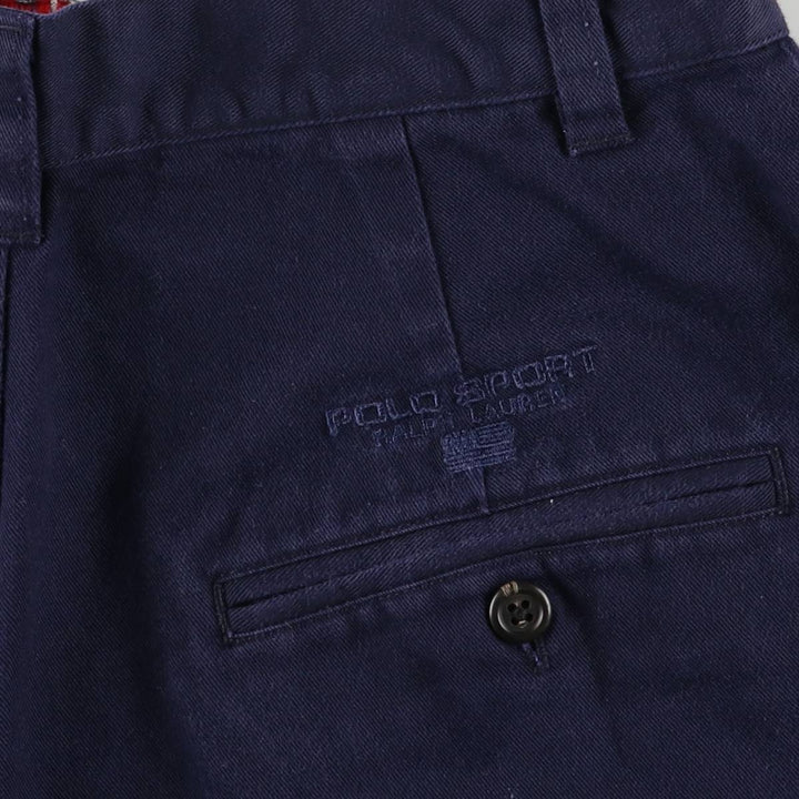90'S Ralph Lauren Polo Sport Two-pleat Chino Shorts, Women's L (w27) Vintage cotton navy blue type Vintage Second Hand