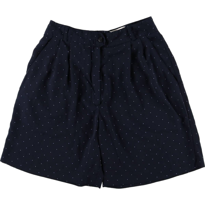 TEHAMA Dot Pattern Two-Pleated Shorts, Made in USA, Women's Size L (W28) polyester navy blue type Vintage Second Hand