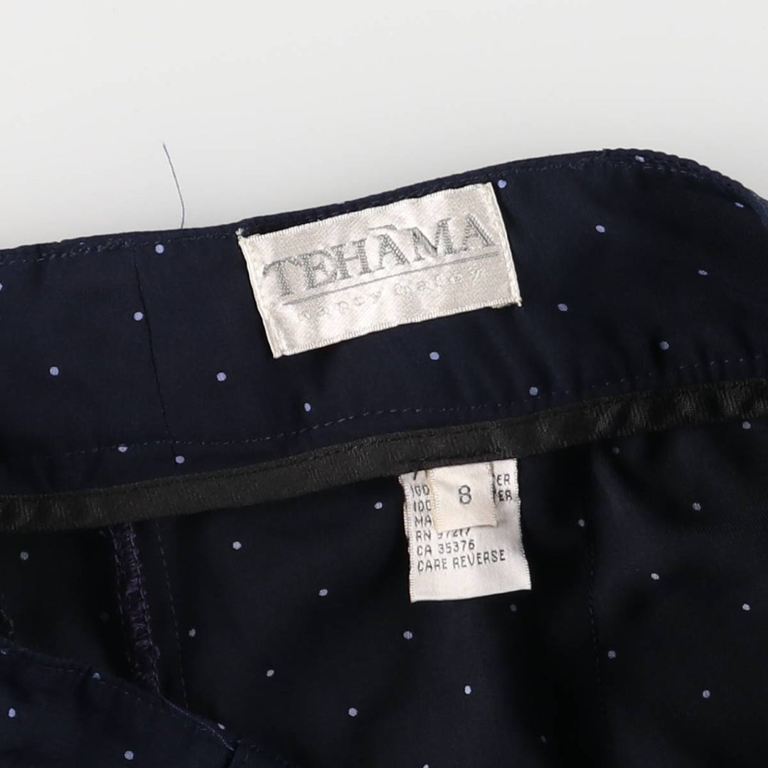 TEHAMA Dot Pattern Two-Pleated Shorts, Made in USA, Women's Size L (W28) polyester navy blue type Vintage Second Hand