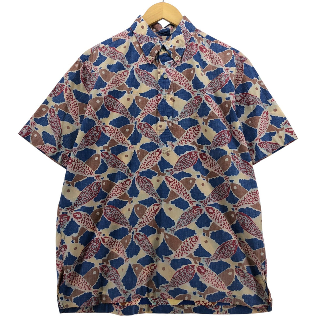 90'S Reyn Spooner swimwear tag, all-over fish print pullover button-down Hawaiian aloha shirt, made in Hawaii, men's size M cotton blue type Vintage Second Hand