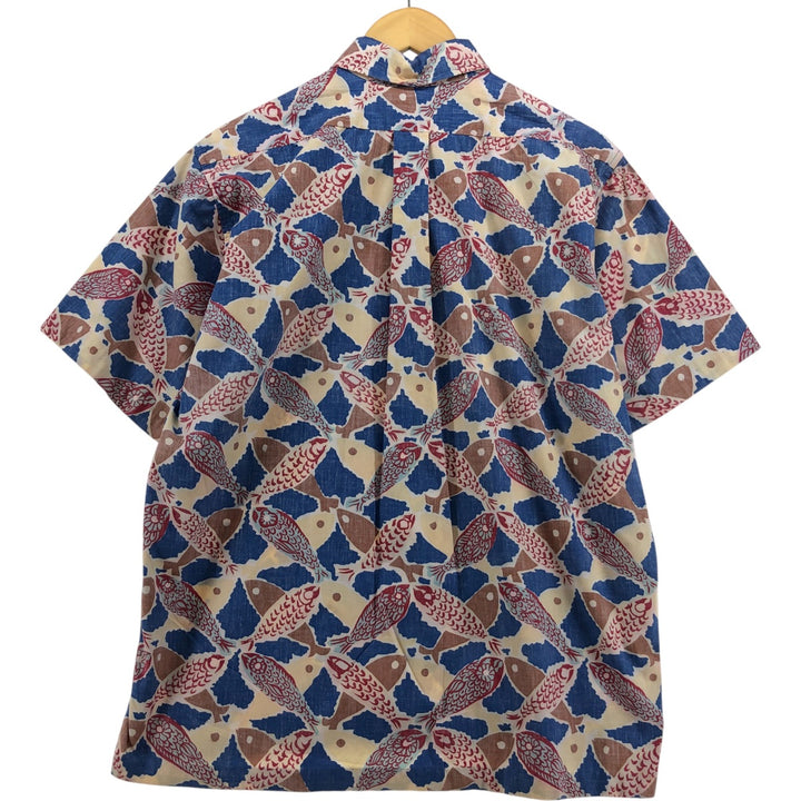 90'S Reyn Spooner swimwear tag, all-over fish print pullover button-down Hawaiian aloha shirt, made in Hawaii, men's size M cotton blue type Vintage Second Hand
