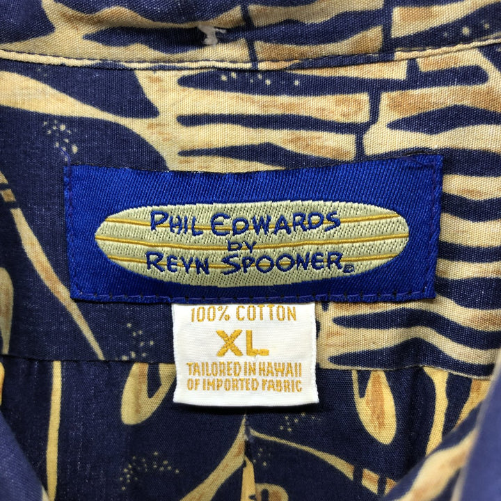 90'S Reyn Spooner Phil Edwards Leaf Pattern Pullover Button-Down Hawaiian Aloha Shirt, Men's, Size XL cotton orange type Vintage Second Hand