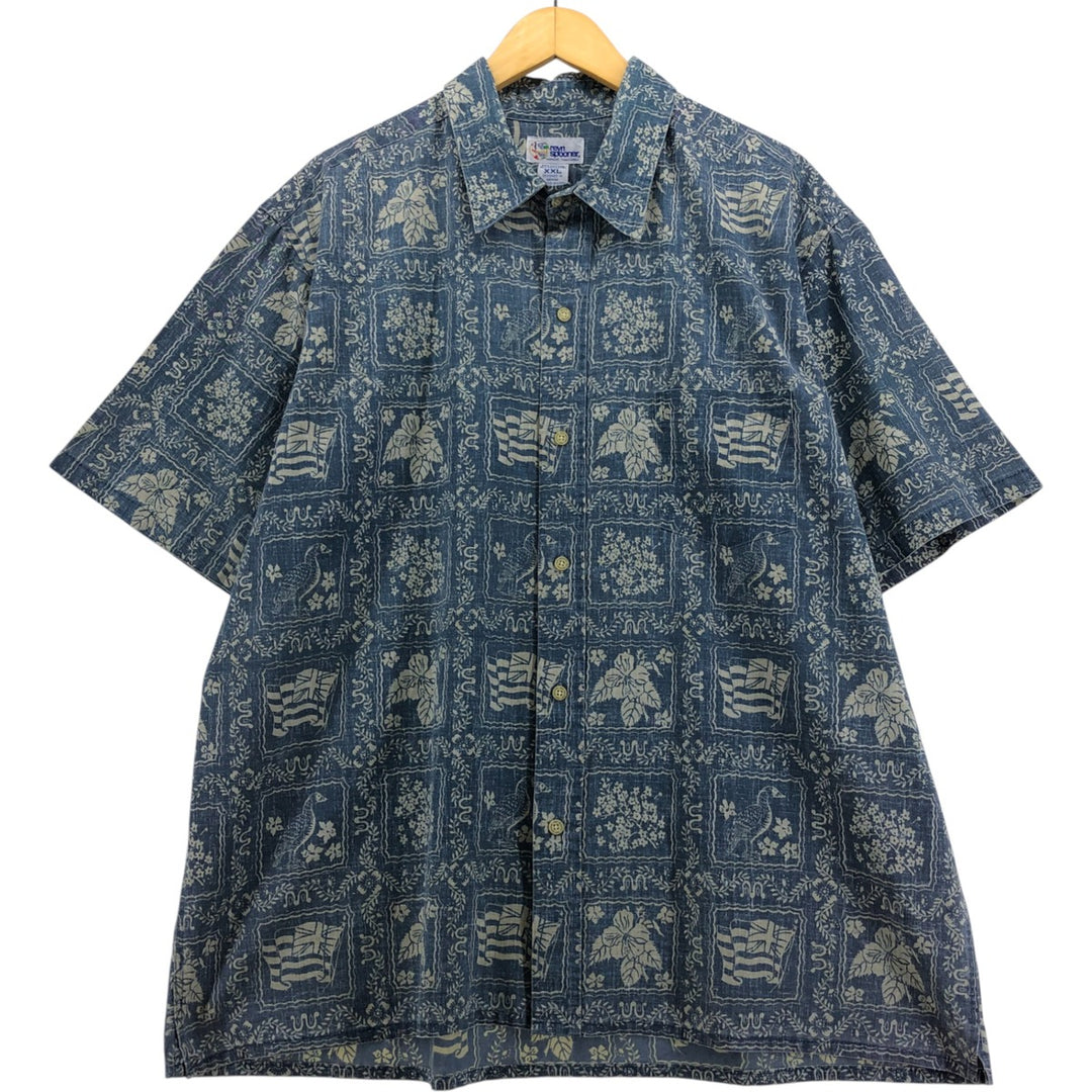 90'S Reyn Spooner Swimsuit Tag Bikini Tag Lahaina Sailor Hawaiian Aloha Shirt Box Shirt Men's XXL cotton blue type Vintage Second Hand