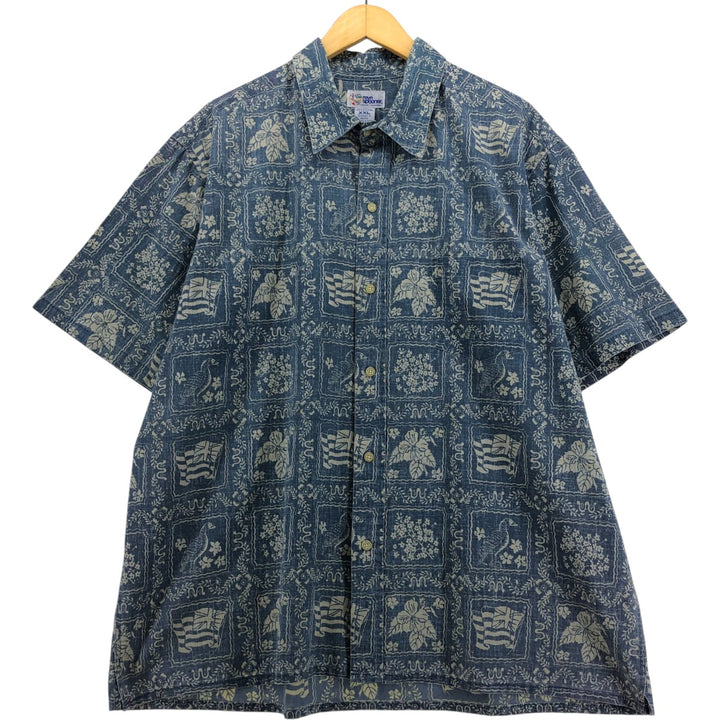 90'S Reyn Spooner Swimsuit Tag Bikini Tag Lahaina Sailor Hawaiian Aloha Shirt Box Shirt Men's XXL cotton blue type Vintage Second Hand