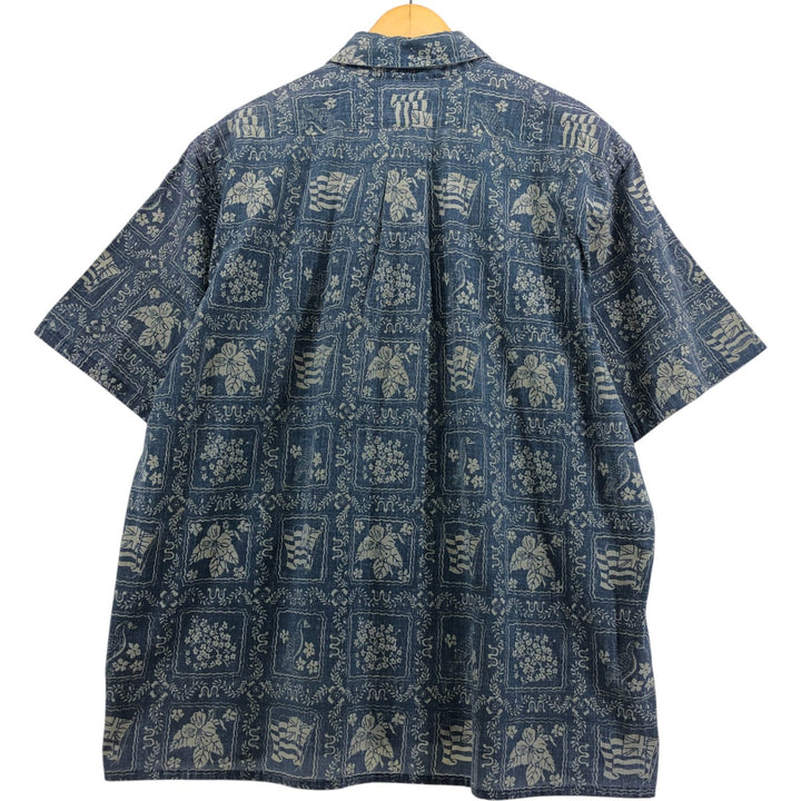 90'S Reyn Spooner Swimsuit Tag Bikini Tag Lahaina Sailor Hawaiian Aloha Shirt Box Shirt Men's XXL cotton blue type Vintage Second Hand