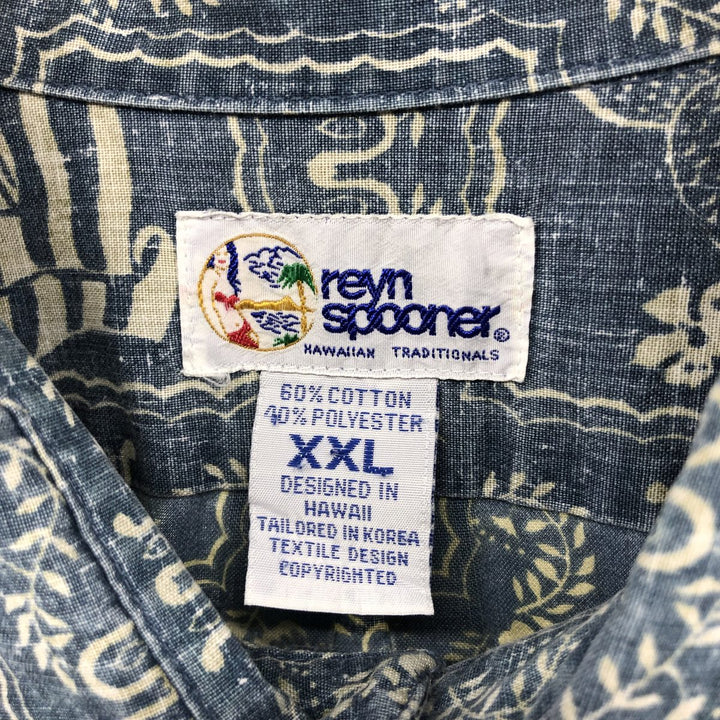 90'S Reyn Spooner Swimsuit Tag Bikini Tag Lahaina Sailor Hawaiian Aloha Shirt Box Shirt Men's XXL cotton blue type Vintage Second Hand